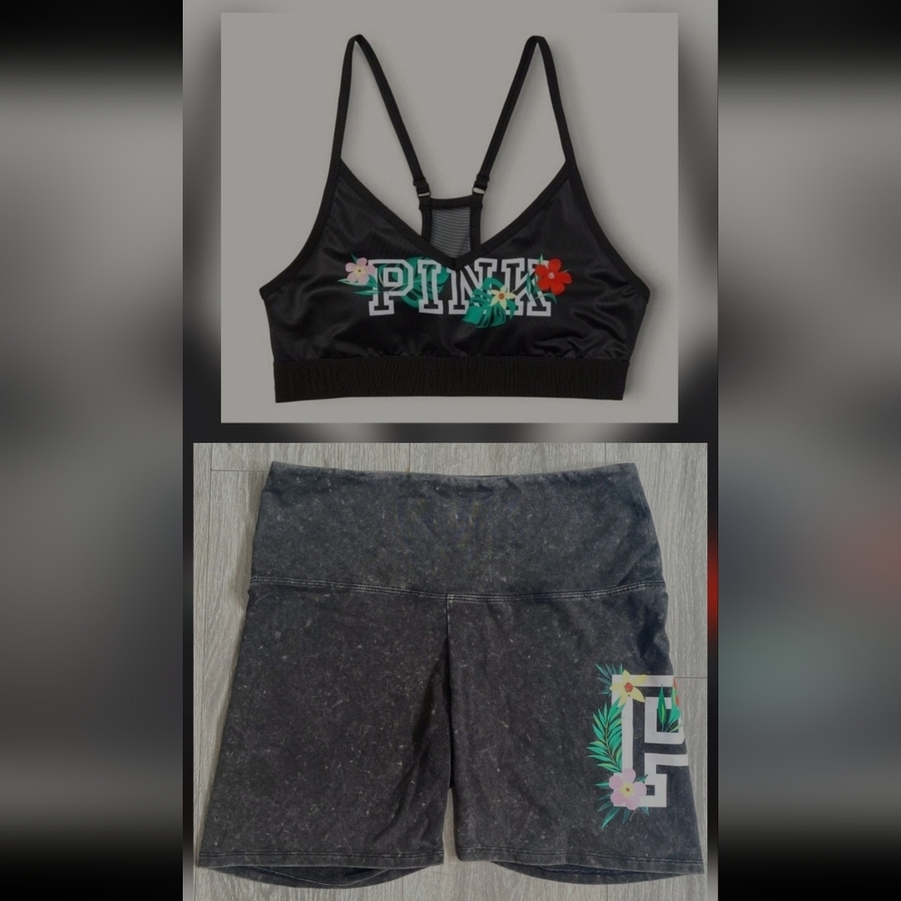 PINK Victoria's Secret Black and Gray Bike Shorts